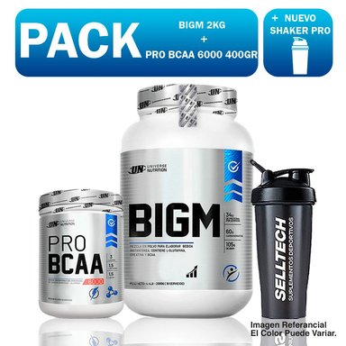 SUPLEMENTO UNIVERSE NUTRITION PACK UN BIGM 2 KG CHOCOLATE + BCAA 6000 400 GR NARANJA + SHAKER