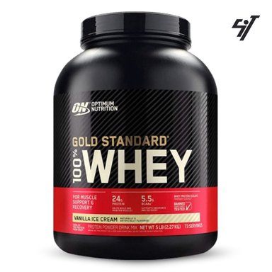 PROTEÍNA OPTIMUM NUTRITION ON GOLD STANDARD WHEY 5 LB VAINILLA + SHAKER - 1