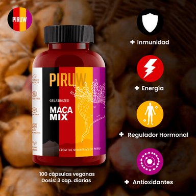 SUPLEMENTO PIRUW CÁPSULAS DURAS MACA MIX 100 UNIDADES - 2
