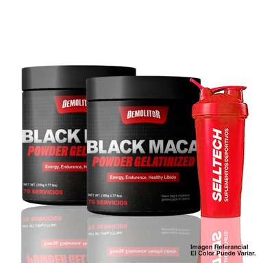 PACK DEMOLITOR POLVO MACA NEGRA BLACK MACA POWDER 350GR X2 + SHAKER