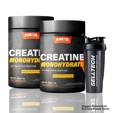 PACK DEMOLITOR POLVO CREATINA MONOHIDRATADA 500GR X2 + SHAKER