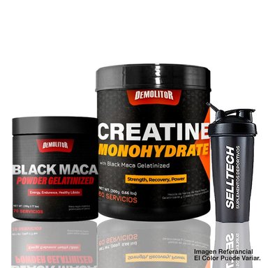PACK DEMOLITOR POLVO CREATINA MONOHIDRATADA 300GR+MACA NEGRA BLACK POWDER 350GR+SHAKER
