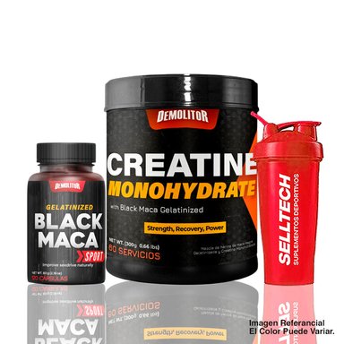 PACK DEMOLITOR POLVO CREATINA 300GR+MACA NEGRA BLACK MACA SPORT 120 CAPS+SHAKER
