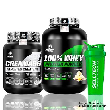 PROTEÍNA ENERGY NUTRITION PACK WHEY 1 KG VAINILLA + CREATINA 500 GR + SHAKER