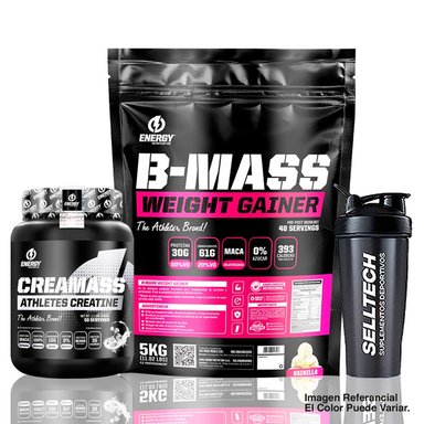 SUPLEMENTO ENERGY NUTRITION PACK B MASS 5 KG VAINILLA + CREATINA 500 GR + SHAKER