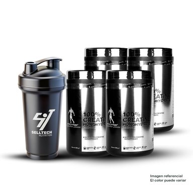 CREATINA MONOHIDRATADA KEVIN LEVRONE 500GR X 4 + SHAKER