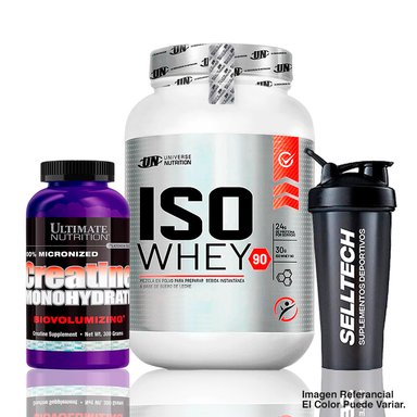 SUPLEMENTO UNIVERSE NUTRITION UN5089 ISO WHEY 90 1.1 KG VAINILLA + CREATINA ULTIMATE NUTRITION 300 GR + SHAKER