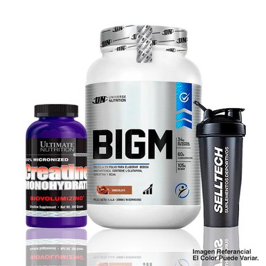 BIGM 2KG CHOCOLATE + CREATINA ULTIMATE NUTRITION 300GR + SHAKER