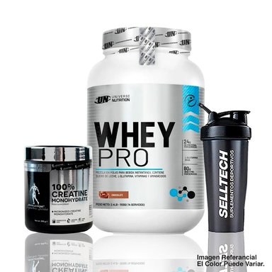 WHEY PRO 1.1KG CHOCOLATE + CREATINA KEVIN LEVRONE 300GR + SHAKER