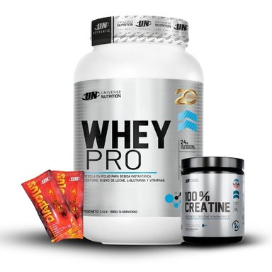 WHEY PRO 1.1KG VAINILLA+CREATINA UNIVERSE NUTRITION 250GR+2 DIABOLUS