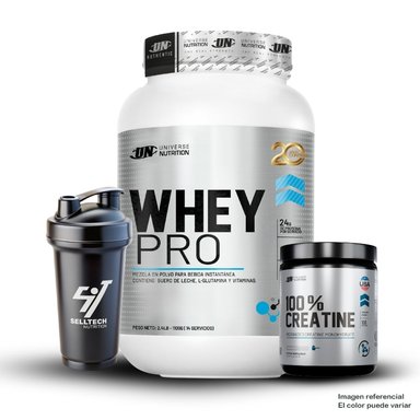 WHEY PRO 1.1KG VAINILLA+CREATINA UNIVERSE NUTRITION 250GR+SHAKER