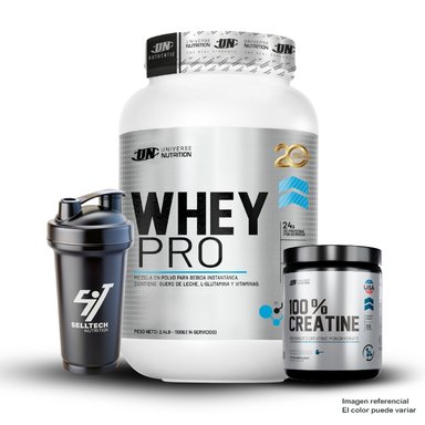 WHEY PRO 1.1KG CHOCOLATE+CREATINA UNIVERSE NUTRITION 250GR+SHAKER
