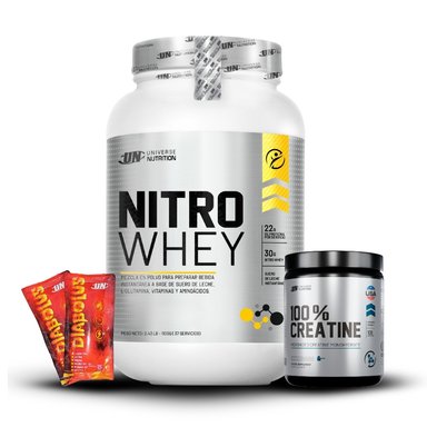 NITRO WHEY 1.1KG COOKIES AND CREAM+CREATINA UNIVERSE NUTRITION 250GR+2 DIABOLUS