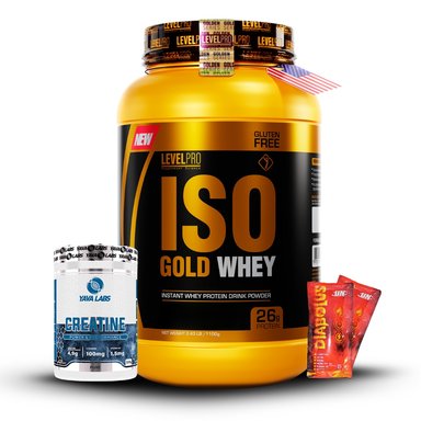 ISO GOLD WHEY 2.43LB CHOCOLATE+CREATINA YAVA LABS 300GR+2 DIABOLUS