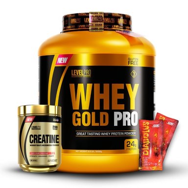 WHEY GOLD 6.6LB CHOCOLATE+CREATINA LEVEL PRO 500GR+2 DIABOLUS