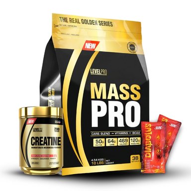 MASS PRO 10LBS RICH CHOCOLATE+CREATINA LEVEL PRO 500GR+2 DIABOLUS