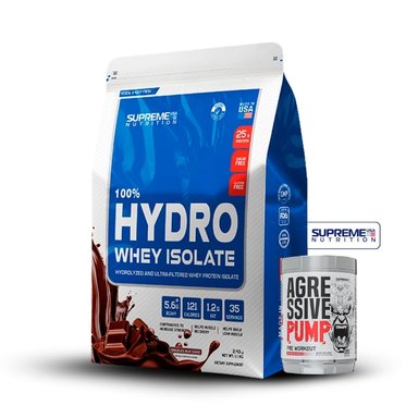 100% HYDRO WHEY ISOLATE CHOCOLATE 2.43LB+AGRESSIVE PUMP 350GR