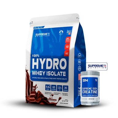 100% HYDRO WHEY ISOLATE CHOCOLATE 2.43LB+CREATINA SUPREME NUTRITION 250GR