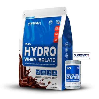 100% HYDRO WHEY ISOLATE CHOCOLATE 5.5LB+CREATINA SUPREME NUTRITION 250GR