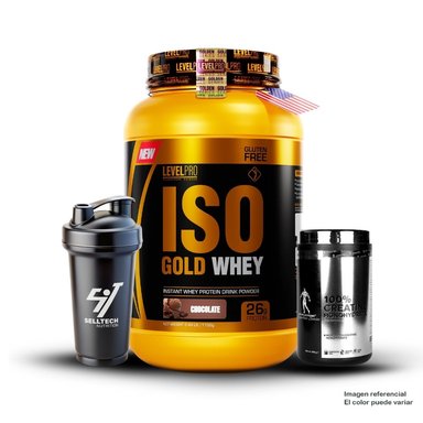 ISO GOLD WHEY 2.43LBS RICH CHOCOLATE+CREATINA KEVIN LEVRONE 500GR+SHAKER