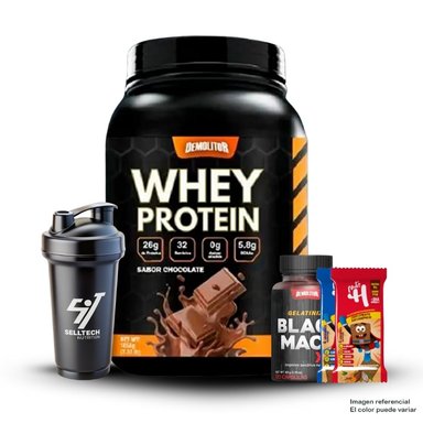 WHEY PROTEIN 2.3LB CHOCOLATE+MACA NEGRA SPORT 120 CAPS+12 SNACKS PROTEÍCOS