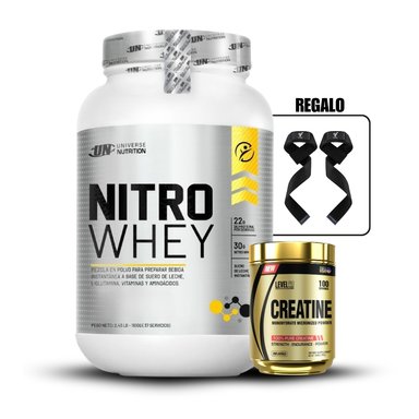NITRO WHEY 1.1 KG VAINILLA+CREATINA LEVEL PRO 250GR+STRAPS