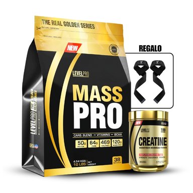 MASS PRO 10LBS RICH CHOCOLATE+CREATINA LEVEL PRO 250GR+STRAP