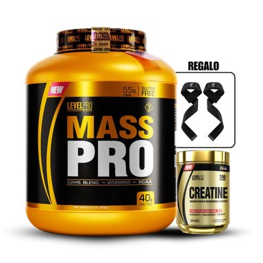 MASS PRO 6.6LBS VANILLA CREME+CREATINA LEVEL PRO 250GR+STRAP