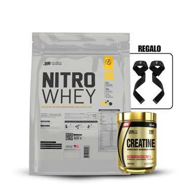 NITRO WHEY 5 KG VAINILLA+CREATINA LEVEL PRO 250GR+STRAPS