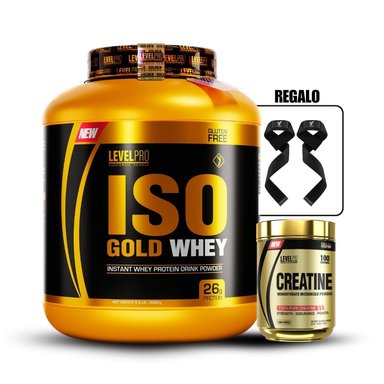 ISO GOLD WHEY 6.6LB COOKIES+CREATINA LEVEL PRO 250GR+STRAPS