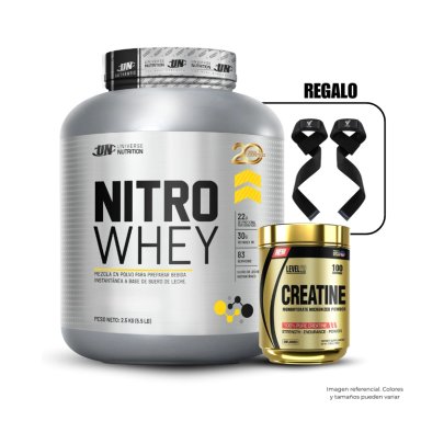 NITRO WHEY 5.5 LBCHOCOLATE+CREATINA LEVEL PRO 250GR+STRAPS
