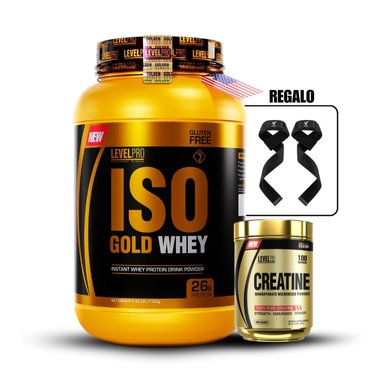 ISO GOLD WHEY 2.43LB VAINILLA+CREATINA LEVEL PRO 250GR+STRAP