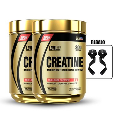 CREATINA MONOHIDRATA LEVEL PRO 500GR PACK X2+STRAPS