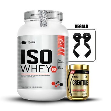 ISO WHEY 90 1.1 KG VAINILLA+CREATINA LEVEL PRO 250GR+STRAPS