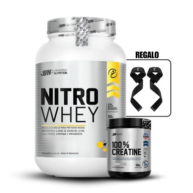 NITRO WHEY 1.1 KG VAINILLA+UNIVERSE NUTRITION 150GR+STRAPS
