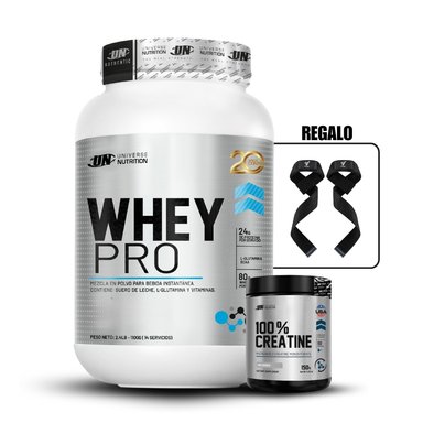WHEY PRO 1.1 KG VAINILLA+UNIVERSE NUTRITION 150GR+STRAPS