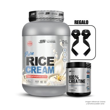 CREMA DE ARROZ UNIVERSE NUTRITION 1.2KG VAINILLA+CREATINA UN 250GR+STRAPS