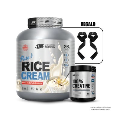 CREMA DE ARROZ UNIVERSE NUTRITION 2.5KG VAINILLA+CREATINA UN 150GR+STRAPS