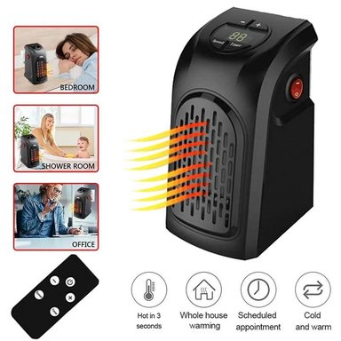 ESTUFA CALEFACTOR ELECTRICA AMBIENTE PORTÁTIL EL HOGAR AUTO 800W + CONTROL