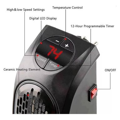 ESTUFA CALENTADOR CALEFACCIÓN ELÉCTRICO PORTÁTIL EL HOGAR - 3