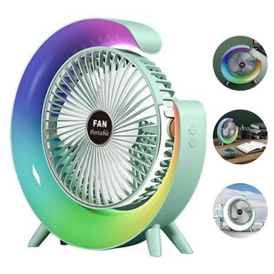 VENTILADOR DE MESA PORTATIL G ESCITORIO LAMPARA LUCES RGB