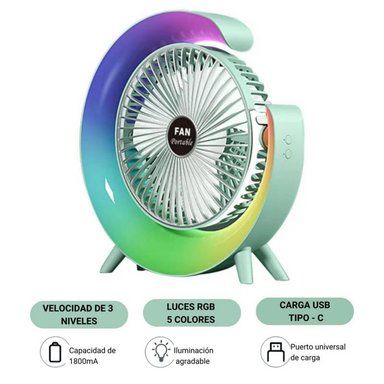 VENTILADOR DE MESA PORTATIL G ESCITORIO LAMPARA LUCES RGB - 3