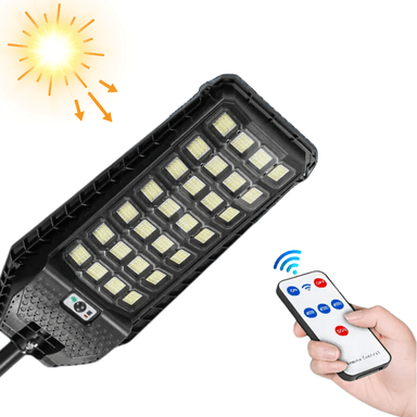 REFLECTOR FAROLA LÁMPARA LUZ LED NEGRO 200W CON PANEL SOLAR RECARGABLE + CONTROL REMOTO W7207-7