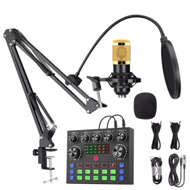 KIT BM-800V8STZ CONSOLA DE SONIDO + MICROFONO BM-800 DORADO