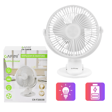 VENTILADOR LAMPARA DE ESCRITORIO PORTÁTIL CAFINI LUZ LED Y BATERÍA RECARGABLE USB CN-F2683B