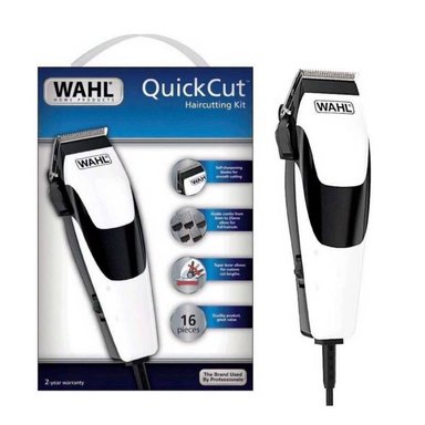 MAQUINA DE CORTAR CABELLO WAHL QUICK CUT KIT 16 PIEZAS BLANCO/NEGRO.