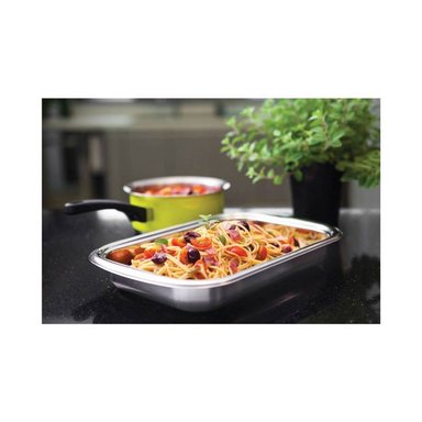 BANDEJA TRAMONTINA ACERO INOXIDABLE HORNEAR SERVIR C/TAPA VIDRIO