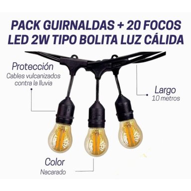 LÁMPARA GCFC0098 NEGRO GUIRNALDA COLGANTE INCLUYE 20 FOCOS CADENETA