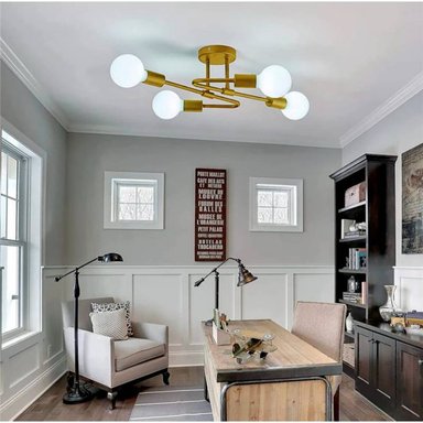 LÁMPARA COLGANTE LANSC94L NEGRO STYLE DORADO LUCES INCLUYE 4 FOCOS