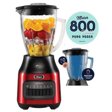 LICUADORA OS 600W 6VEL BOTON VIDRIO ROJO